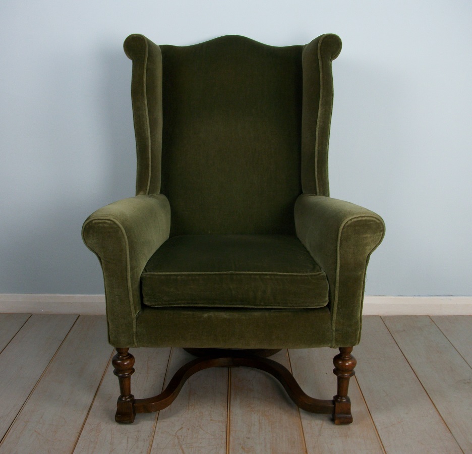 Pair of Edwardian Wing Back Upholstered Armchairs